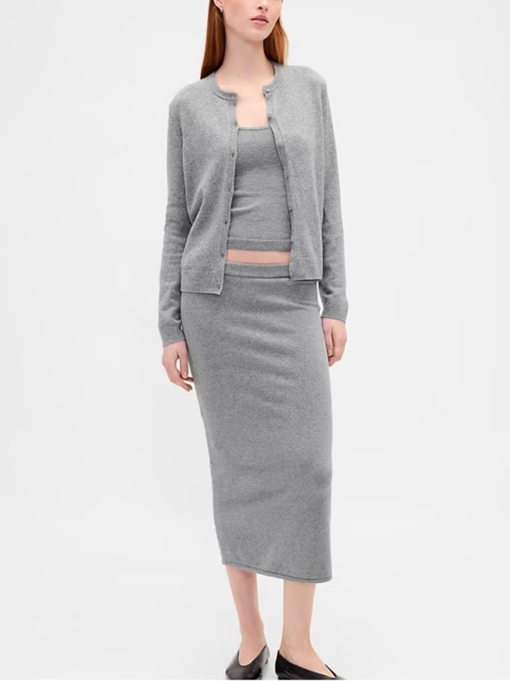 GAP Cashmere- Soft Gray Ribbed Midi Pencil Skirt Cashsoft NEW